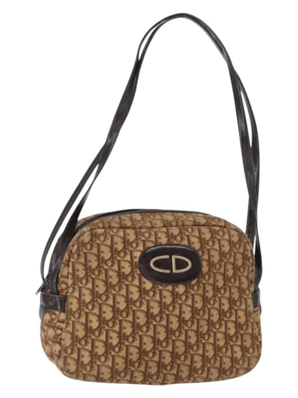 Christian Dior Trotter Canvas Shoulder Bag Brown Auth 156003